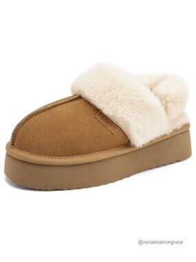 Genuine Suede Platform Slippers Removable Backstrap Memory Foam Indoor Outdoor
